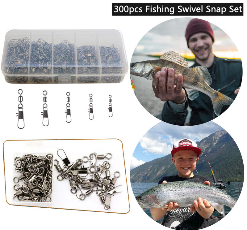 [AUSTRALIA] - JSHANMEI Fishing Swivel Snap Kit Rolling Barrel Swivel with Safety Snap Connector Fishing Tackle Accessories 300pcs Rolling Swivel Snap Kit 