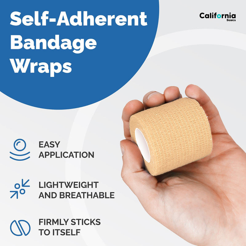 California Basics Non-Woven Self Adhesive Brown Bandage Wrap - 12 Pack - 2 Inches by 5 Yards Cohesive Bandage for All Sports, Breathable Athletic Tape for Wrists, Knee and Ankle 2 Inch 12 Pack - BeesActive Australia