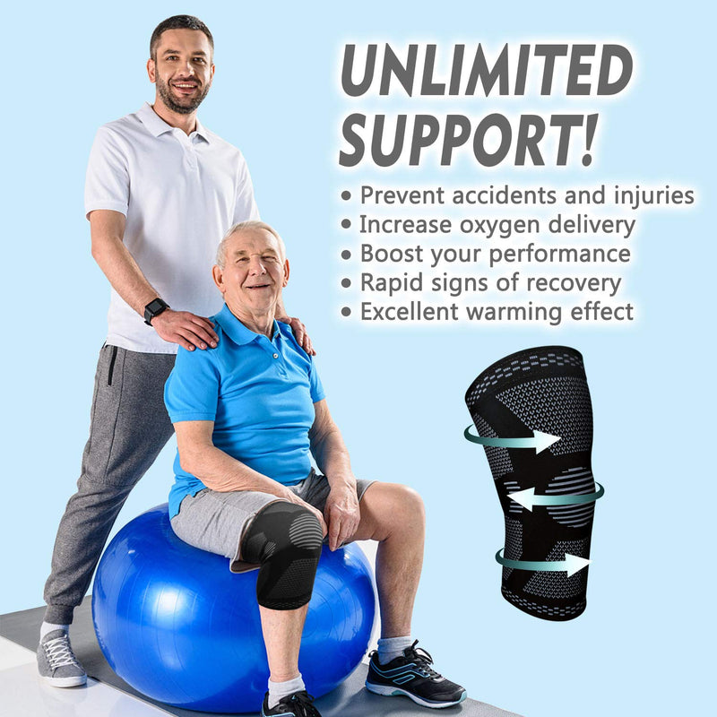 Gemschest 2 Pack Knee Support - Knee Compression Sleeves for Men & Women, Knee Brace for Working Out, Running, Basketball, Gym, Weightlifting, Workout, for Arthritis Joint Pain Relief Size L Black Large(1 Pair) - BeesActive Australia