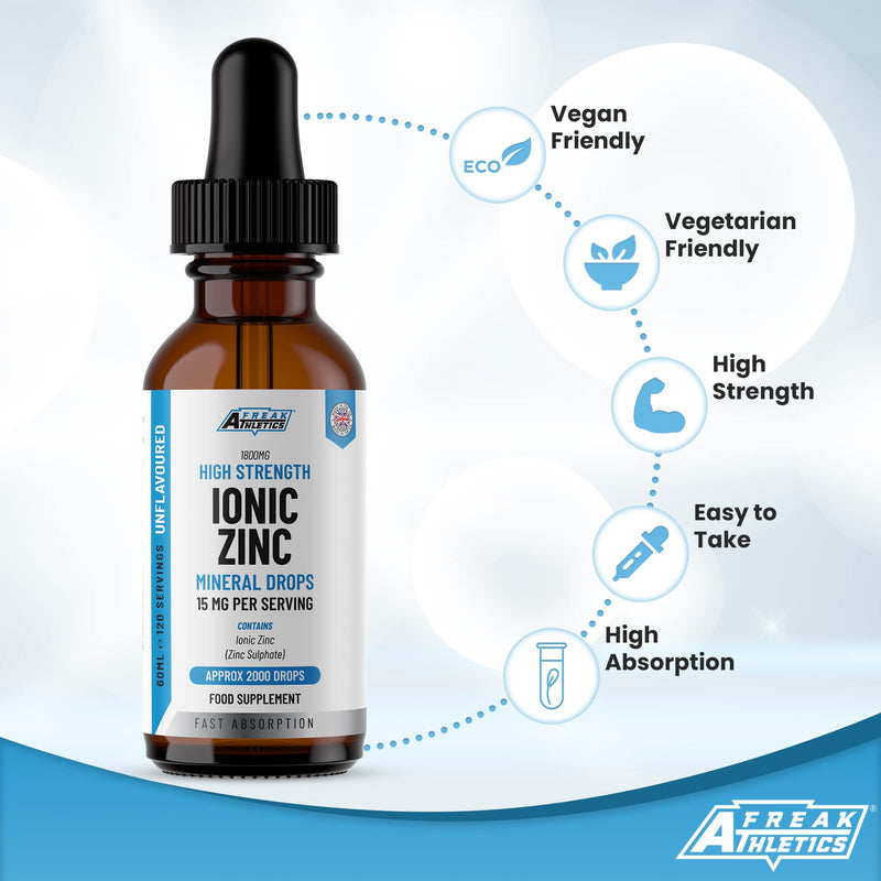 Ionic Zinc Liquid Drops - 60ml Glass Bottle - 120 Servings - High Strength 15mg - Boosts Metabolism & Supports Healthy Immune System - BeesActive Australia