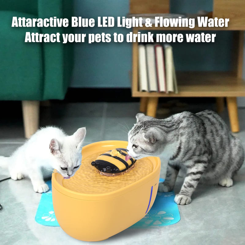 GLADELE Pet Water Fountain 2L/67oz Cute Cat Drinking Water Dispenser Ultra Quiet USB Automatic Dog Water Bowl with Filter LED Light Bee Yellow Bee-Yellow - BeesActive Australia