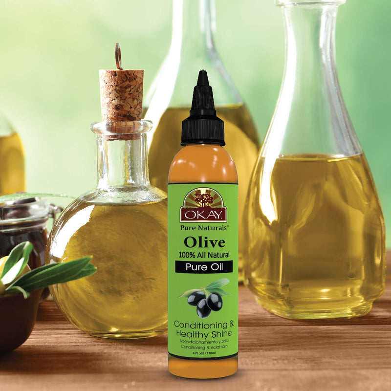 OKAY | 100% Pure Olive Oil | For All Hair Textures & Skin Types | Nourish, Strengthen & Replenish Elasticity | Deep Conditioning | All Natural | 4 Oz 4 Fl Oz (Pack of 1) - BeesActive Australia