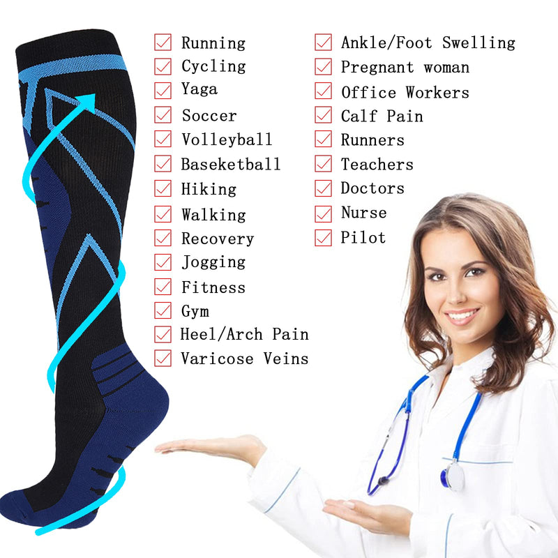Compression Socks for Men & Women Medical Grade 20-30mmHg Knee High Sports Socks for Running, Cycling, Fitness Blue - BeesActive Australia