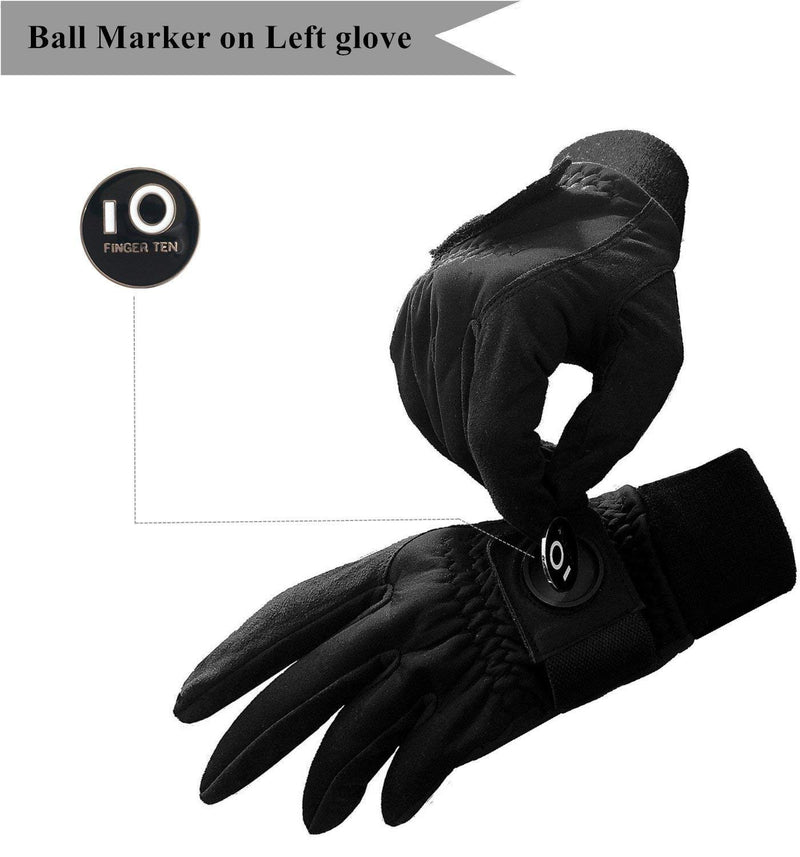FINGER TEN Winter Golf Gloves Men with Ball Marker Grip Performance 1 Pair, Cold Weather Windproof Waterproof Size Samll Medium ML Large XL Small - BeesActive Australia