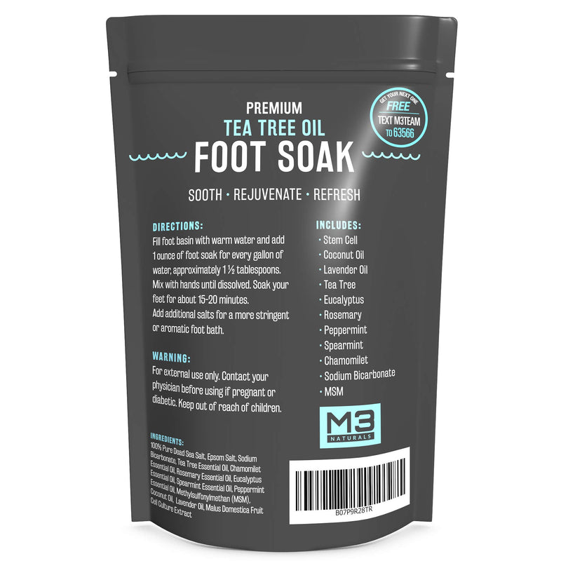 M3 Naturals Tea Tree Oil Foot Soak Infused with Stem Cell - Epsom Salt Foot Spa for Athletes Foot, Toenail Fungus, Callus Remover, Stubborn Foot Odor - Essential Pedicure Foot Bath for Tired Feet 16oz - BeesActive Australia