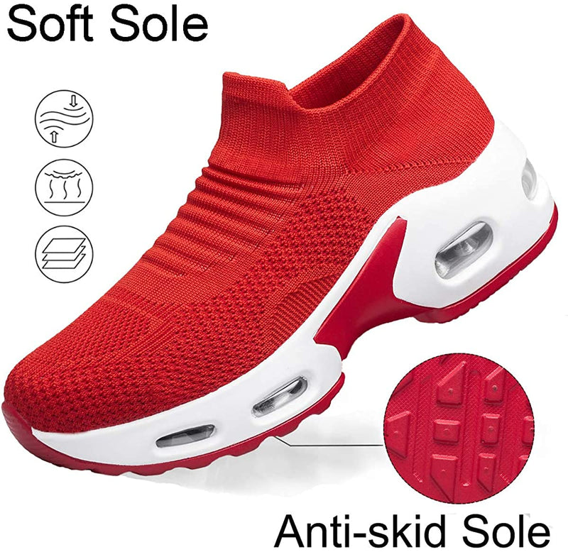 YHOON Women's Walking Shoes Slip-on - Sock Sneakers Ladies Nursing Work Air Cushion Mesh Casual Running Jogging Shoes 12 Red - BeesActive Australia