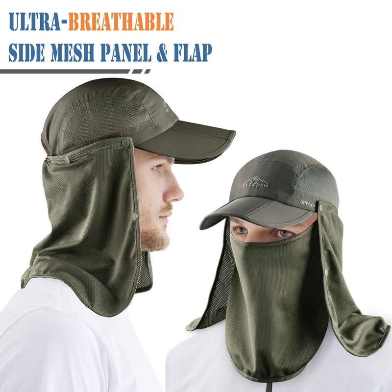 ELLEWIN Fishing Hat Sun Cap UPF 50+ Outdoor Hiking Hat with Removable Mesh Face Neck Flap Cover Windproof Strap… Army Green - BeesActive Australia