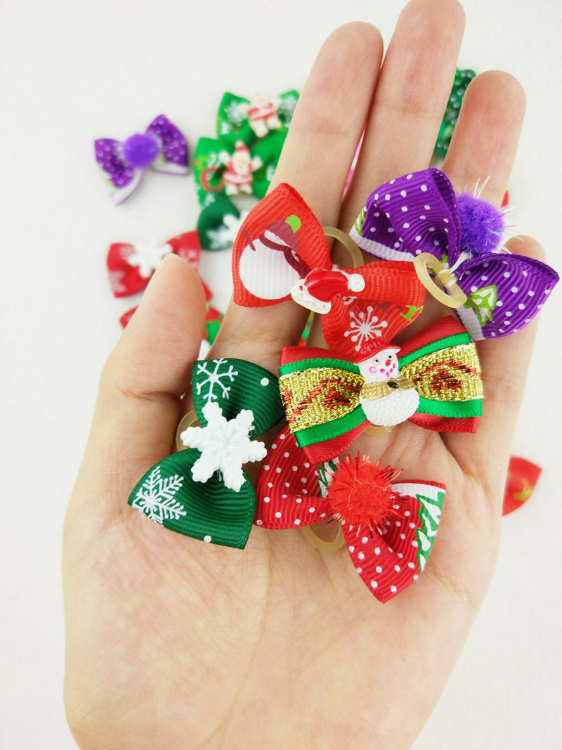 Hixixi 24pcs/12pairs Pet Dog Christmas Samll Hair Bows with Rubber Bands Xmas Cat Puppy Grooming Accessories - BeesActive Australia