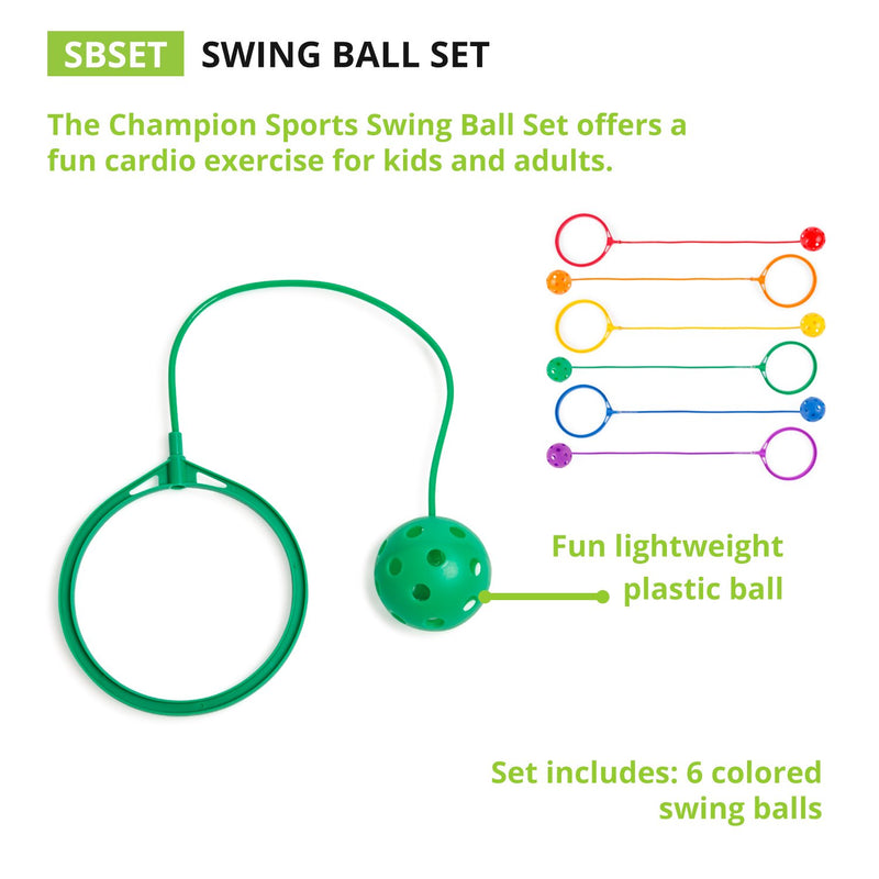 [AUSTRALIA] - Champion Sports Swing Ball Set, Pack of 6 Green/Orange/Purple/Red/Royal Blue/Yellow 