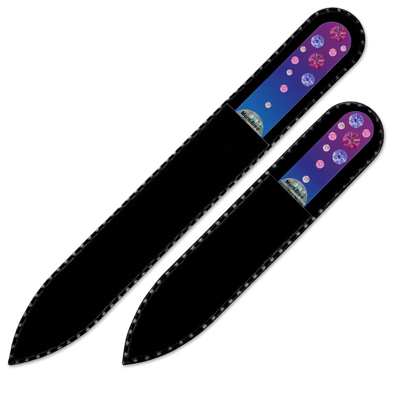 Mont Bleu Set of 2 Crystal Nail Files hand decorated with crystals from Swarovski | Handbag & Universal Sizes, Hand Made, Czech Tempered Glass, Lifetime Guaranty Fuchsia - Tanzanite - BeesActive Australia