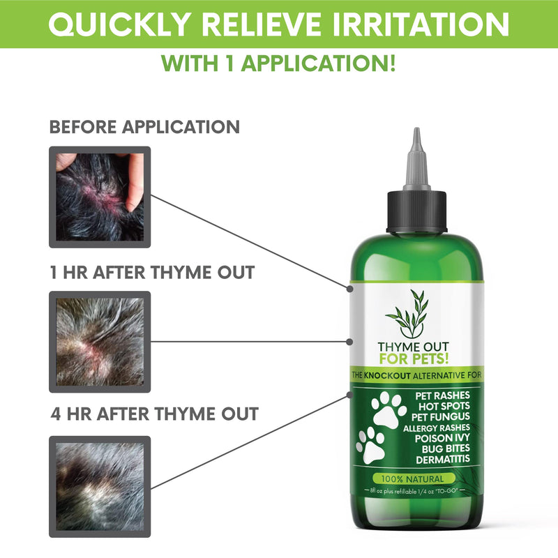 Thyme Out for Pets (8oz) - Natural Dog and Cat Itch Relief & Skin Treatment for Itchy Paws and Ringworm - Yeast Infection, Dandruff and Hot Spot Spray for Dogs - All Natural, Organic Blend - BeesActive Australia