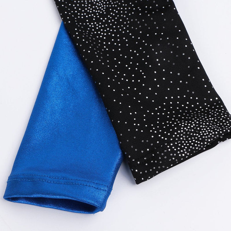 Long Sleeve Leotards for Girls Gymnastics Ballet Dance Outfit Sparkle Stars Black Blue Black With Blue 2-3T - BeesActive Australia