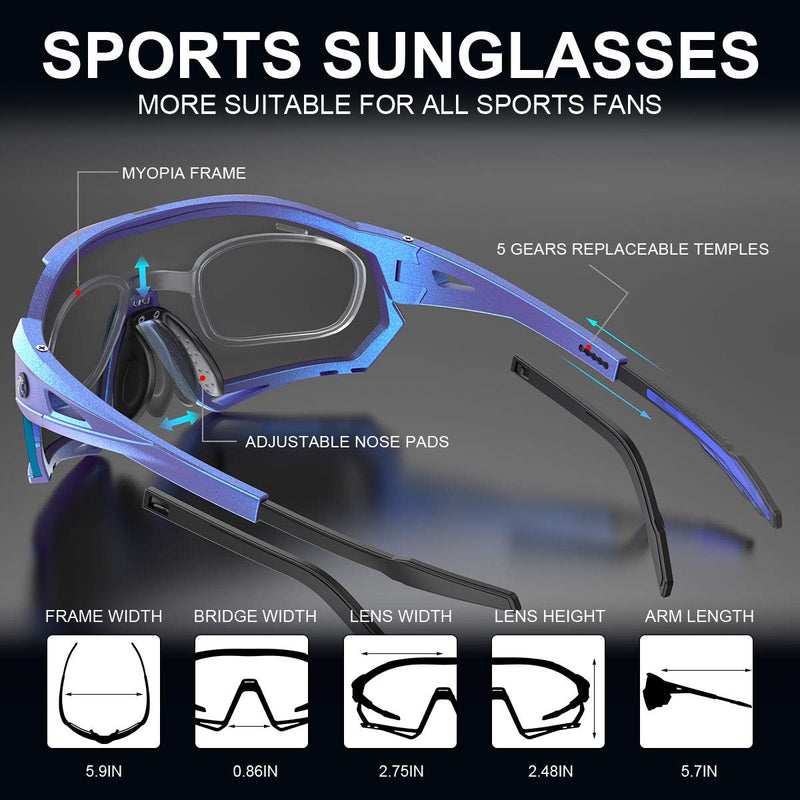 X-TIGER Polarized Sports Cycling Biking Sunglasses with 5 Interchangeable Lenses UV Protection,MTB Road Bike Glasses Absblue - BeesActive Australia