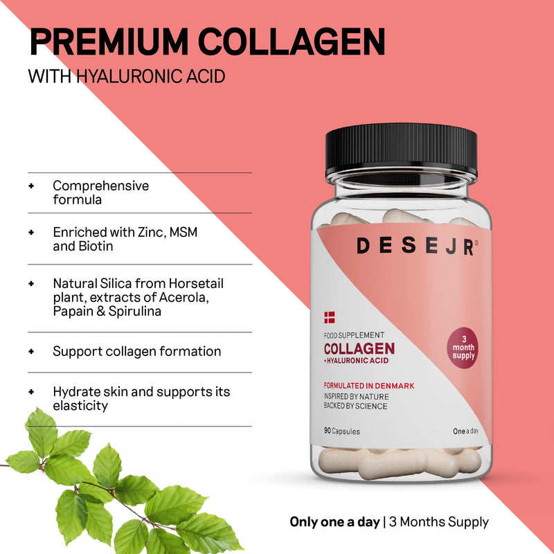 DESEJR Collagen & Hyaluronic Acid 90 Capsules (3 Months) - with Premium Biotin, Zinc, Vitamin C, MSM & Horsetail Extract - for Joints, Skin & Bones - Lab Tested, GMO-Free, Made in Germany - One a Day - BeesActive Australia