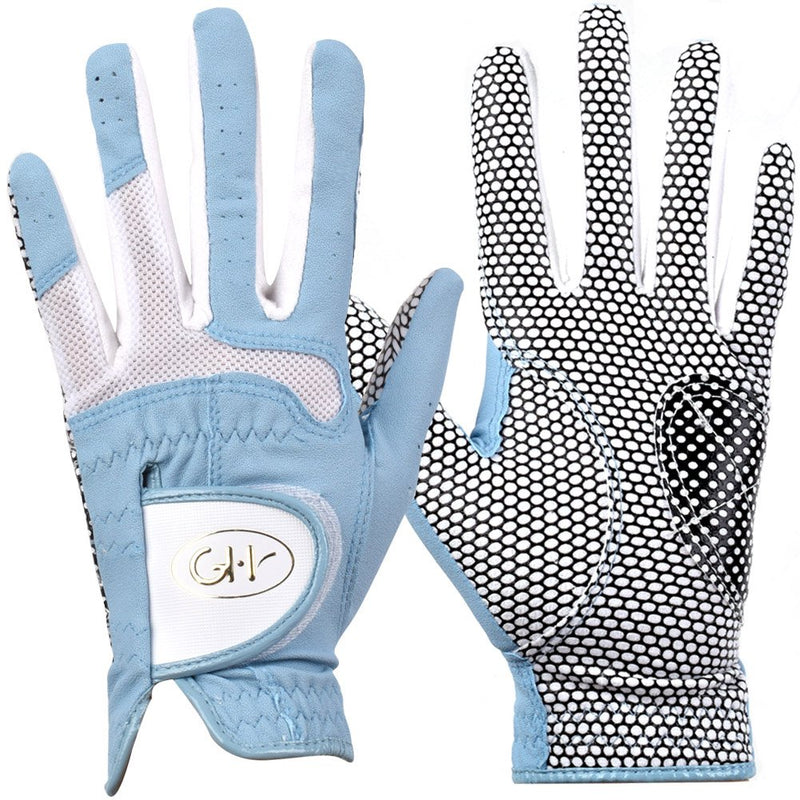 GH Women's Leather Golf Gloves One Pair - Plain Both Hands Blue 18 (XS) - BeesActive Australia