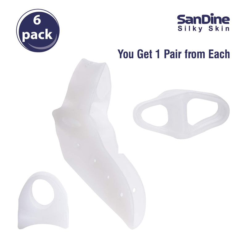 6-Pack Silicone Separators - Big Toe Spacer - Bunion Corrector - Hammer Toe Straightener - Shoe Friction Protector - Bunion Splints Support Spreaders - Cushion Pads & Toe Spacer Set - by Sandine 6 Count (Pack of 1) - BeesActive Australia