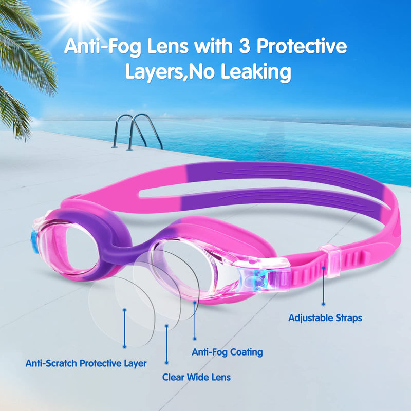 Kids Swim Goggles, 2 Pack Swimming Goggles No Leaking Anti Fog Kids Goggles for Boys Girls(Age 6-14) - BeesActive Australia