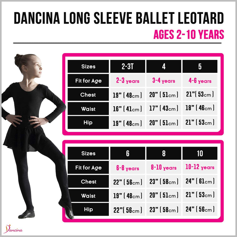 [AUSTRALIA] - Dancina Leotard Long Sleeve Ballet Gymnastics Front Lined Comfy Cotton Kids Ages 2-10 2T / 3T Light Pink 