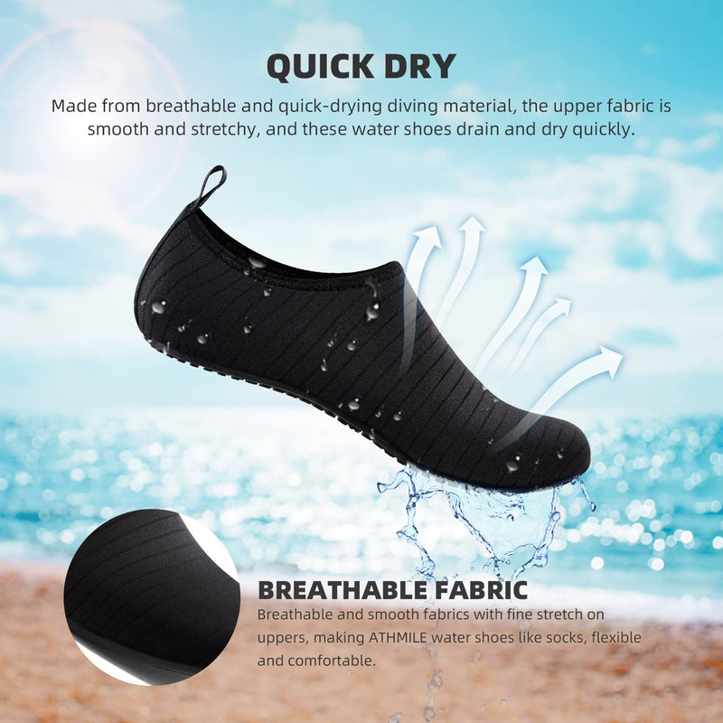 ATHMILE Water Shoes for Women Men Quick-Dry Aqua Socks Swim Beach Barefoot Yuga Exercise Wear Sport Accessories Pool Camping Must Haves Adult Youth Size 3-4 Women/2-3 Men Black-w001 - BeesActive Australia