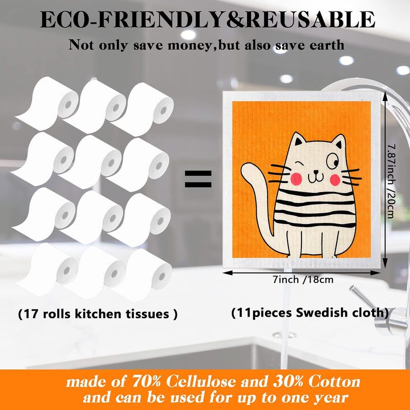 Patelai 6 Pieces Swedish Kitchen Dish Towels Reusable Sponge Cleaning Cloths Absorbent No Odor Hand Cloth Quick Drying Washable Cleaning Wipes (Cat) Cat Style - BeesActive Australia