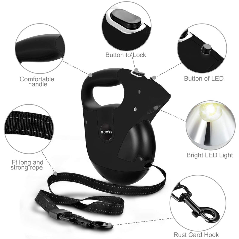 Mowis Retractable Dog Leash, 360° Tangle-Free, Heavy Duty up to 175Lbs Pets, 16ft Strong Nylon Tape with Waste Bag Dispenser, Pet Travel Bowl, One-Handed Brake/Pause/Lock Black - BeesActive Australia