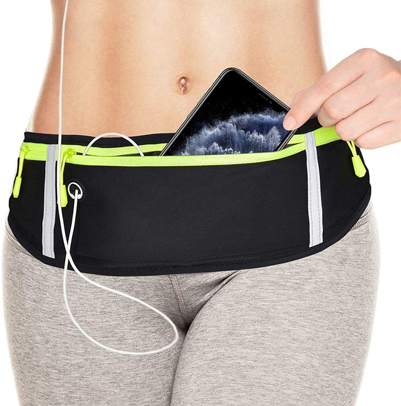 RDMODO Running Belt Waist Pack Bag Sports, Running Fanny Pack for Phone Waterproof Plus Size Bounce Free Pouch Bag, Running Waist Belt Phone Holder for iPhone 11 Xr Xs 8 7 Plus Samsung Galaxy Note 01 Black + Green 7.5 inches - BeesActive Australia