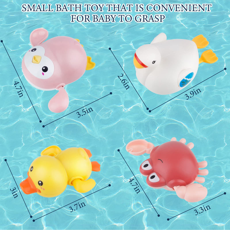 TWOONTO Baby Bath Toys, Wind Up Bath Toys 4 Pcs for Kids Bathtub Toys Bathroom Float Toy for Toddler Boys Girls 0 1 2 3 4 Years Old - BeesActive Australia