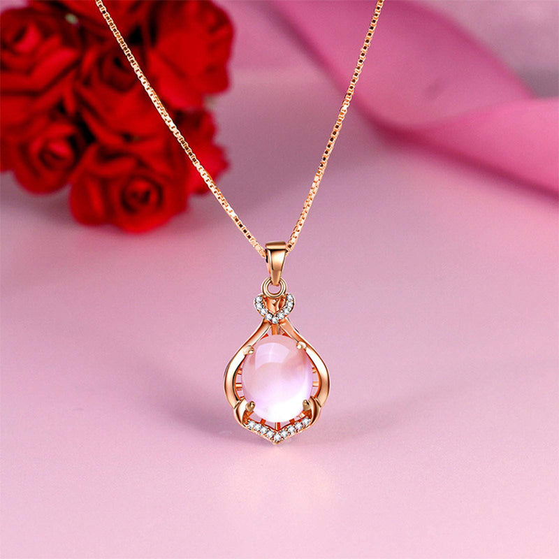 Rose Quartz Pendant Necklace Pink Crystal Teardrop Chain Natural Gemstone Healing Chakra Opal Stone Jewelry for Women Girls (Rose Gold A) - BeesActive Australia