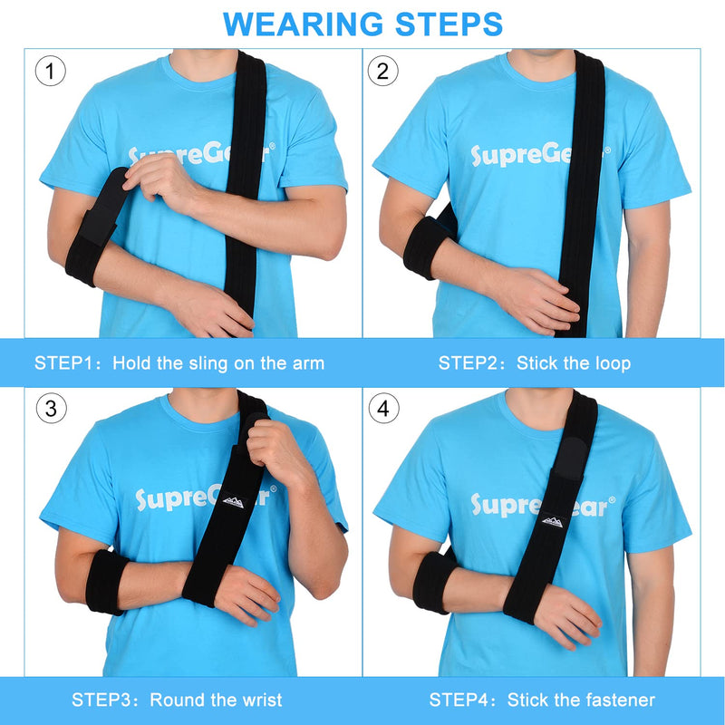 supregear Arm Sling, Adjustable Shoulder Brace Immobilizer Rotator Cuff Lightweight Arm Swathe Support for Shoulder Injury, Broken/Fractured Bones for Left and Right Arm Men and Women (Black, M) Black - BeesActive Australia