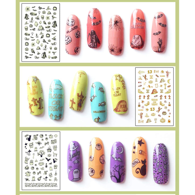 TailaiMei 10 Sheets Fluorescent Halloween Nail Decals Stickers, Self-Adhesive DIY Nail Art Tips Stencil for Women Girls Kids Manicure Halloween, 10 Sheets, Fluorescent - BeesActive Australia