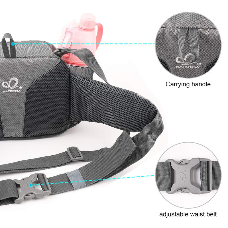 [AUSTRALIA] - WATERFLY Fanny Pack with Water Bottle Holder Hiking Waist Packs for Walking Running Lumbar Pack fit for iPhone iPod Samsung Phones Grey 