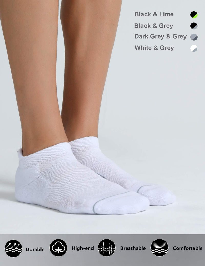 6 Pack Men's Running Ankle Socks with Cushion, Low Cut Athletic Tab Sport Socks White + Grey Medium - BeesActive Australia