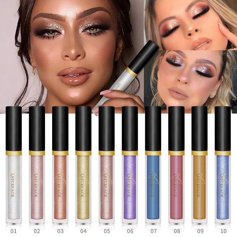 Glitter Liquid Eyeliner, COOSA 10 Colors Waterproof Shimmer Colorful Eyeliners Silver Gold Lasting Sparkling Glitter Eyeshadow (10 PCS) - BeesActive Australia