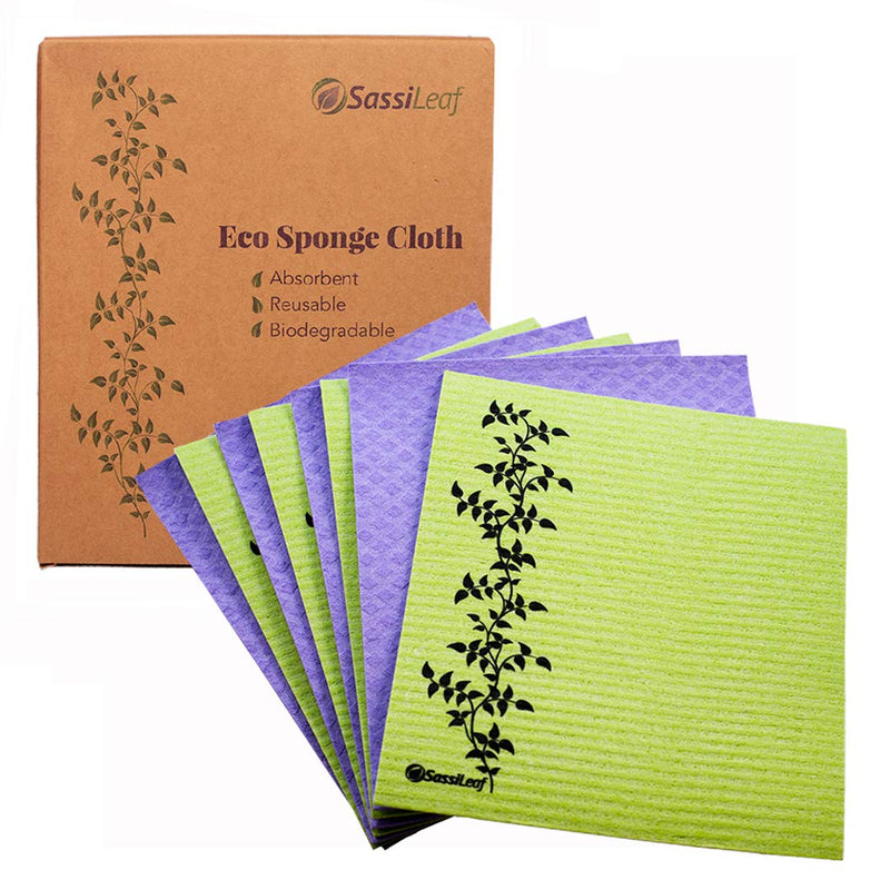 SassiLeaf Swedish Dishcloth Cellulose Sponge Cloth, Absorbent, Reusable, Eco-Friendly, Set of 8 Lavender/Spring Green - BeesActive Australia