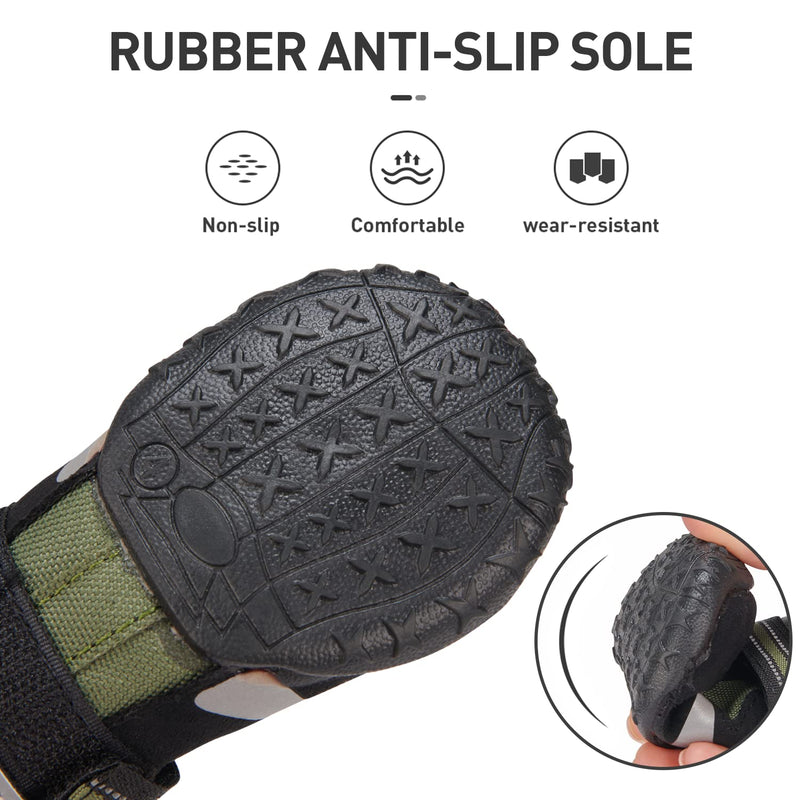 Dog Booties for Large Medium Dogs - Wear-Resistant Dog Boots with No Slip Rugged Sole - Waterproof Dog Shoes for Hiking Walking Running Jogging Paw Protection - Rubber Dog Shoes with Reflective Straps #2 (Length: 2.35" ; Width: 1.75") Army Green - BeesActive Australia