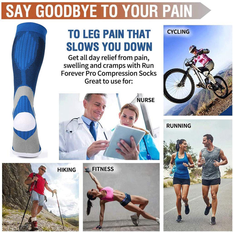 Compression Socks (3 Pairs) for Men Circulation 20-30 mmhg Medical Compression Stockings Women Nursing Black+Blue+White XXL - BeesActive Australia