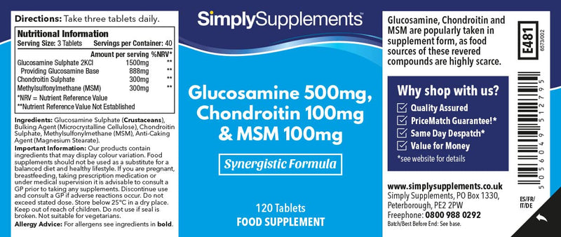 Glucosamine, Chondroitin & MSM | Comprehensive Formula to Support an Active Lifestyle | 120 Tablets | Manufactured in The UK - BeesActive Australia