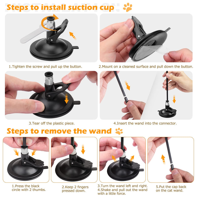Cat Toys Wand, HOSFROLL Interactive Cat Toy with Super Suction Cup Sticky Detachable 12 PCS Feather Replacements 2 Wands Cat Spring Feather Toys for Indoor Cats Kitten Toys 10 Toy Replacement - BeesActive Australia