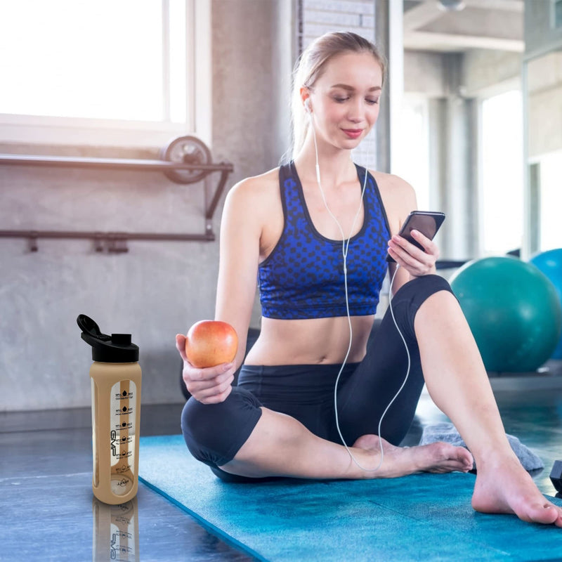 GMP star Sports Borosilicate Glass Water Bottle for Hot and Cold with Silicone Sleeve and Protein Shaker Whisk 600ml UK Company - BeesActive Australia