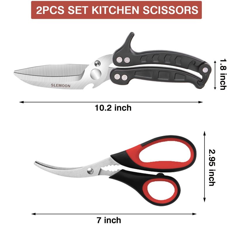 SLEMOON Heavy Duty Kitchen Scissors Poultry Shears 2pcs set Black - BeesActive Australia