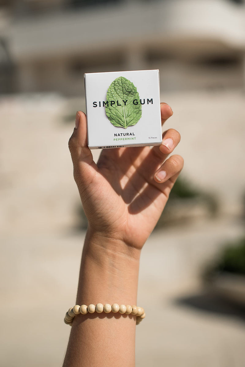 Simply Gum | Peppermint | Pack of Six (90 Pieces Total) | Synthetic Free + Aspartame Free + non GMO - BeesActive Australia