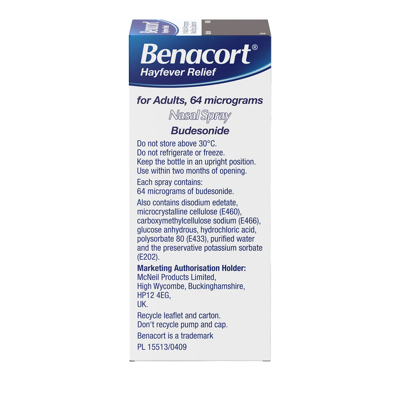 BENACORT® Nasal Spray – 24hr Hay Fever Relief – Alcohol Free – Fragrance Free – Budesonide Nasal Spray – 60 Sprays, 10ml - BeesActive Australia