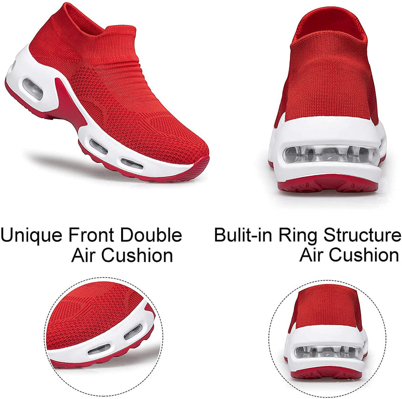 YHOON Women's Walking Shoes Slip-on - Sock Sneakers Ladies Nursing Work Air Cushion Mesh Casual Running Jogging Shoes 12 Red - BeesActive Australia