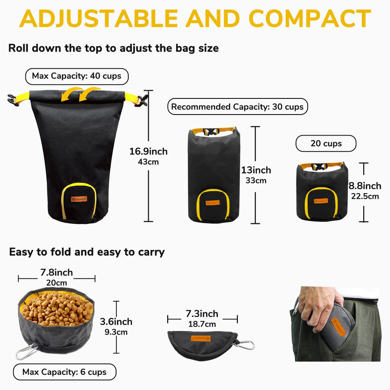 LumoLeaf Dog Food Travel Bag Extra Large with Collapsible Dog Bowls, Portable Food Storage Container, Foldable Travel Dog Bowls for Camping, Road Trip, Hiking Gear Accessories, Max 40 Cups Food Bag and Bowl Set - BeesActive Australia