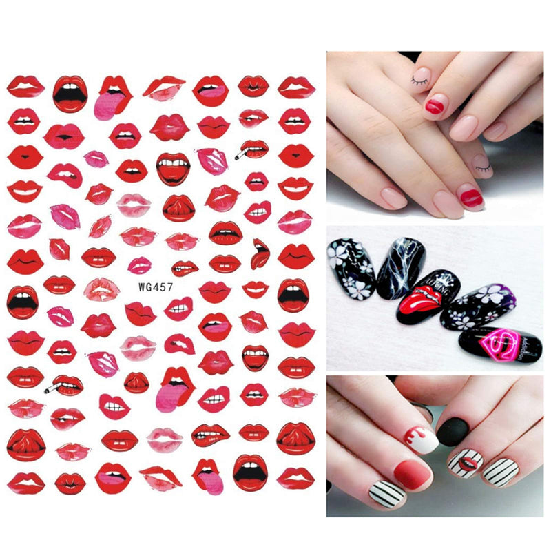 Valentine's Day Nail Art Stickers 3D Nail Decals Self-Adhesive Sexy Lips XO Love Kiss Heart Design Nail Sticker Romantic Valentines Nail Decorations Supplies for Women Girls Manicure Arts (8 Sheets) 8 Sheets - BeesActive Australia