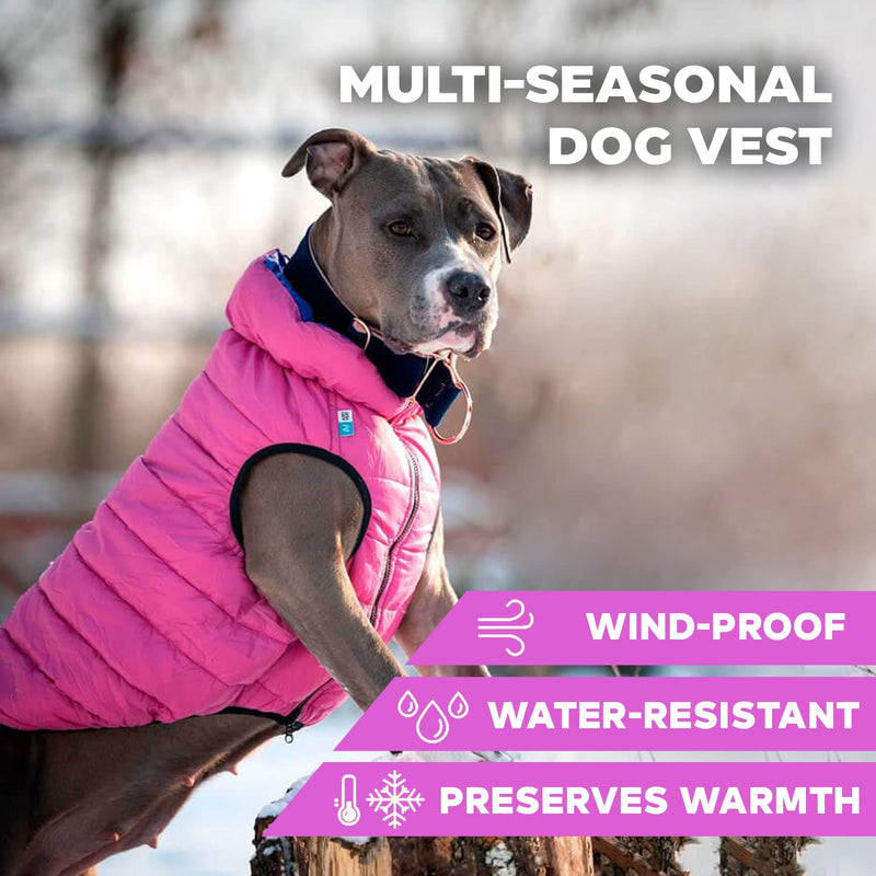 Lightweight Reversible Winter Dog Coat - Warm Dog Jacket - Water Resistant Windproof - Insulated Dog Jacket for Small, Medium & Large Dogs - Comfortable Dog Puffer Vest S (standard): Chest 16-19" Pink Purple - BeesActive Australia