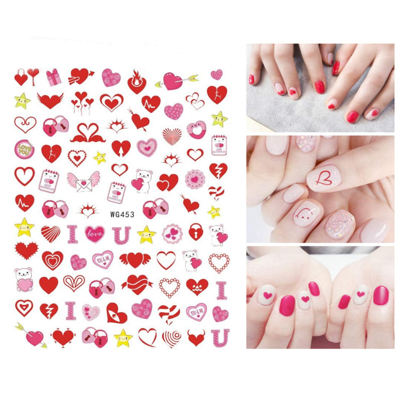 6 Sheets Valentine's Day Nail Art Stickers - 3D Nail Self-adhesive Decals-Heart Lips pattern Designs - Heart Nail Stickers For Women Girls Kids - Lips Nail Decals - Nail Sticker for Nail Decor - BeesActive Australia