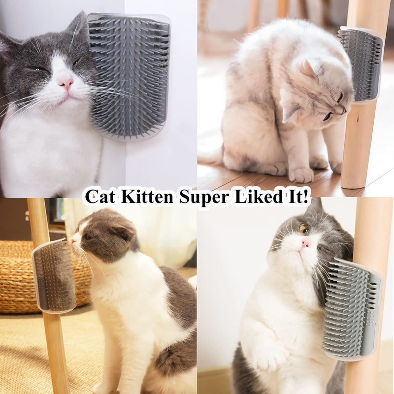 DOUBLE2C Cat Self Groomer, 4 Pack Cat Wall Corner Groomers with Catnip, Soft Face Scratchers Brush, Corner Massage Comb for Long & Short Fur Kitten/Puppy (Blue+Grey) - BeesActive Australia