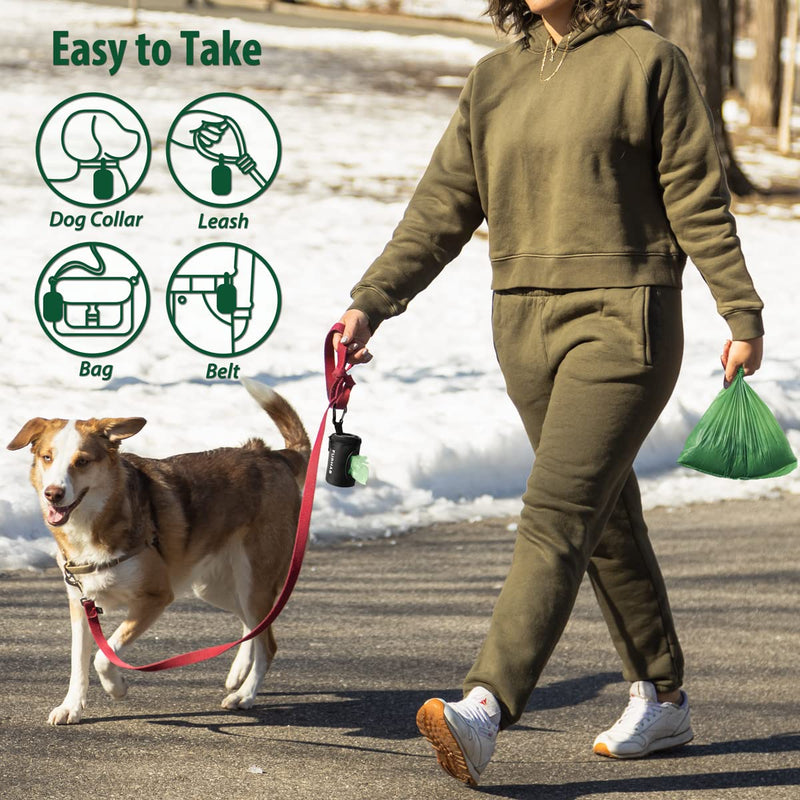 FURHAB Dog Poop Bag Holder Doggie Waste Bag Dispenser for Leash 1680D Nylon Oxford Small Zipper Pouch with Carabiner Clip for Belt Bone-Shaped Opening Portable Set with 1 Roll of Pet Trash Bags, Black - BeesActive Australia