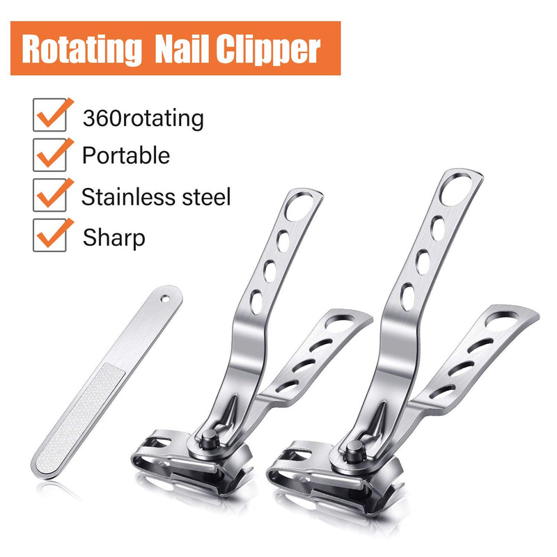 3 Pieces Nail Clippers File Kit 360-Degree Rotating Head Stainless Steel Toenail Fingernail Toe Clippers Cutters for Hand Foot Care Manicure Tool - BeesActive Australia